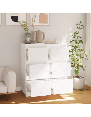 Credenze Bianche 2 pz 32x34x75 cm in Legno Massello di Pino