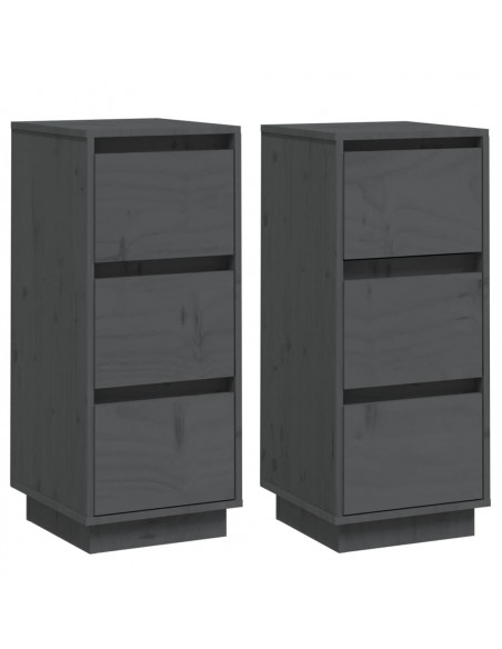 Credenze Grigie 2 pz 32x34x75 cm in Legno Massello di Pino