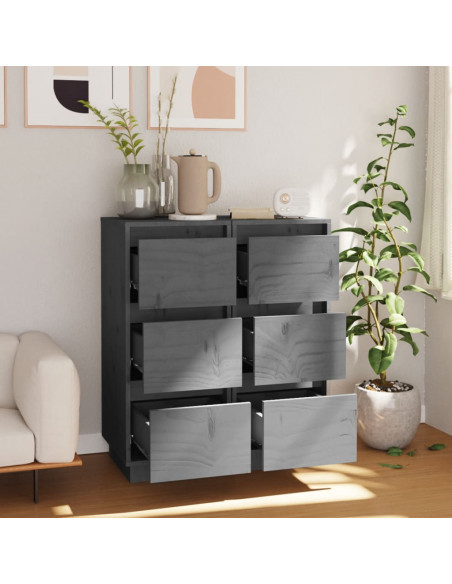 Credenze Grigie 2 pz 32x34x75 cm in Legno Massello di Pino