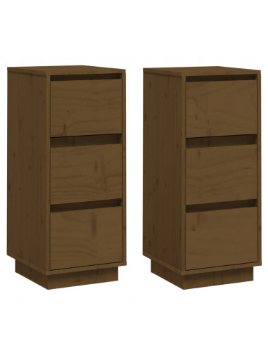 Credenze 2 pz Marrone Miele 32x34x75 cm Legno Massello di Pino
