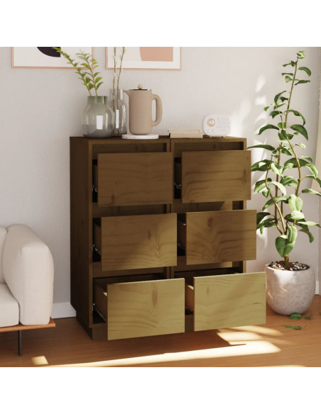 Credenze 2 pz Marrone Miele 32x34x75 cm Legno Massello di Pino