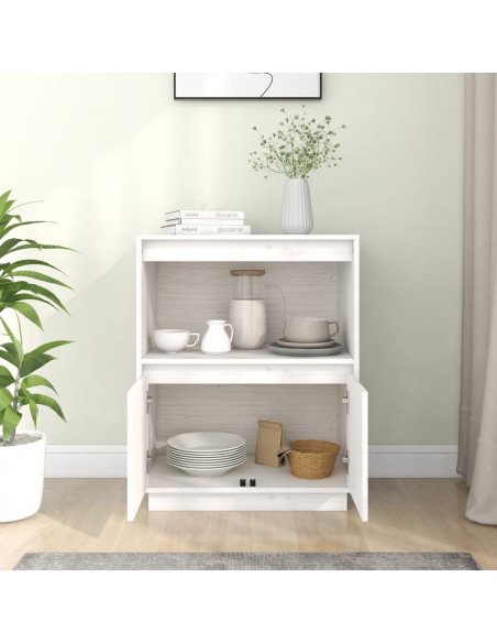 Credenza Bianca 60x34x75 cm in Legno Massello di Pino