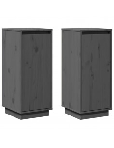 Credenze 2 pz Grigie 31,5x34x75 cm in Legno Massello di Pino 2