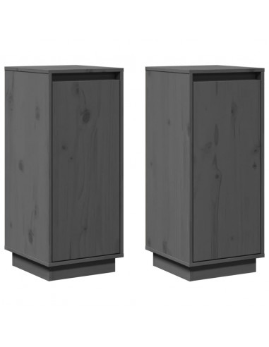 Credenze 2 pz Grigie 31,5x34x75 cm in Legno Massello di Pino