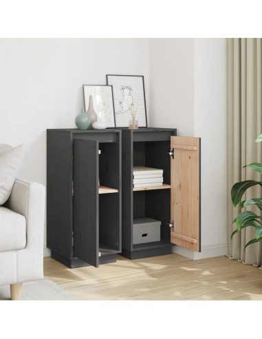 Credenze 2 pz Grigie 31,5x34x75 cm in Legno Massello di Pino