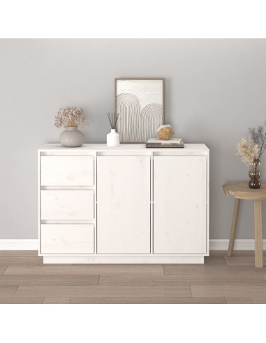 Credenza Bianca 111x34x75 cm in Legno Massello di Pino