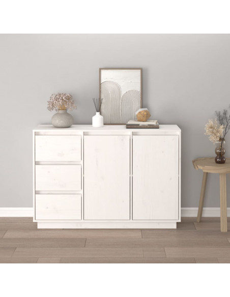 Credenza Bianca 111x34x75 cm in Legno Massello di Pino