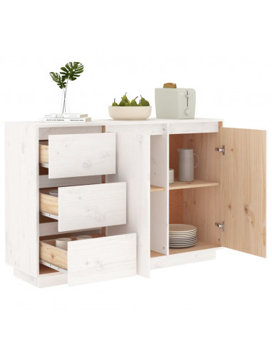 Credenza Bianca 111x34x75 cm in Legno Massello di Pino