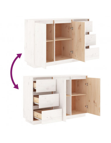 Credenza Bianca 111x34x75 cm in Legno Massello di Pino