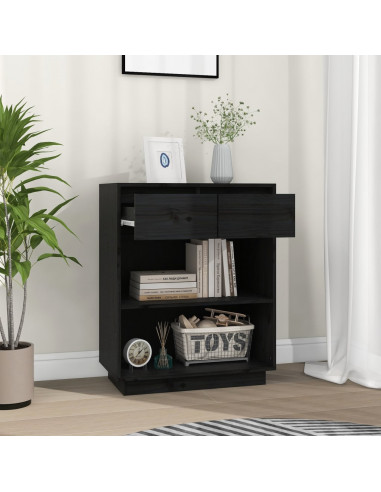 Mobile Consolle Nero 60x34x75 cm in Legno Massello di Pino