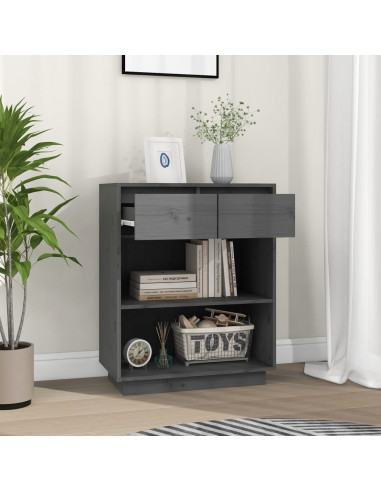 Mobile Consolle Grigio 60x34x75 cm in Legno Massello di Pino