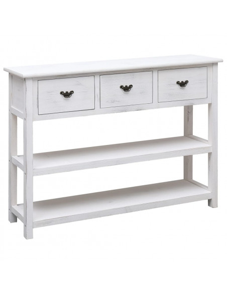 Credenza Bianco Antico 108x30x76 cm Legno Massello di Paulonia