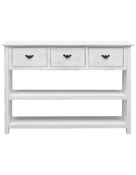 Credenza Bianco Antico 108x30x76 cm Legno Massello di Paulonia