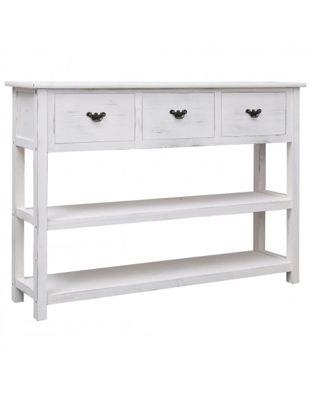 Credenza Bianco Antico 108x30x76 cm Legno Massello di Paulonia