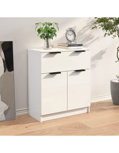Credenza Bianco Lucido 60x30x70 cm in Legno Multistrato