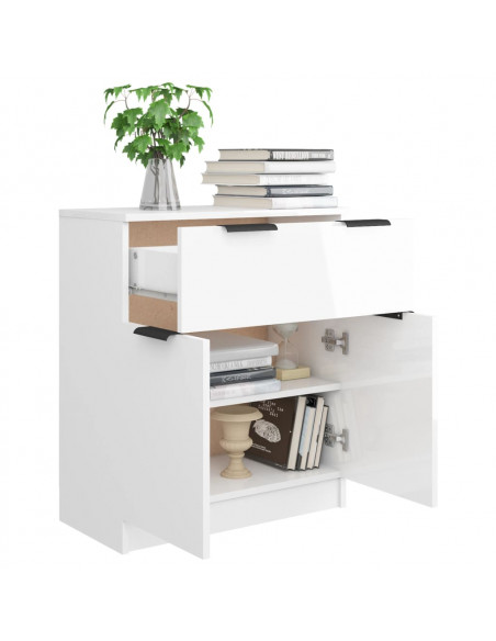 Credenza Bianco Lucido 60x30x70 cm in Legno Multistrato