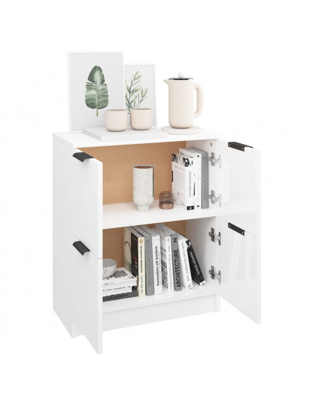 Credenza Bianco Lucido 60x30x70 cm in Legno Multistrato