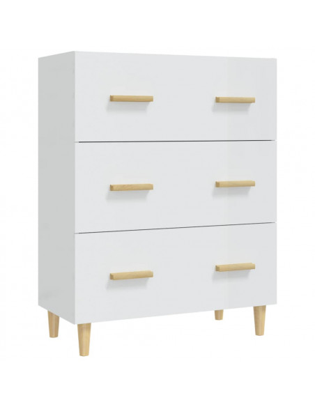 Credenza Bianco Lucido 70x34x90 cm in Legno Multistrato