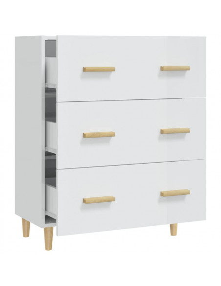 Credenza Bianco Lucido 70x34x90 cm in Legno Multistrato