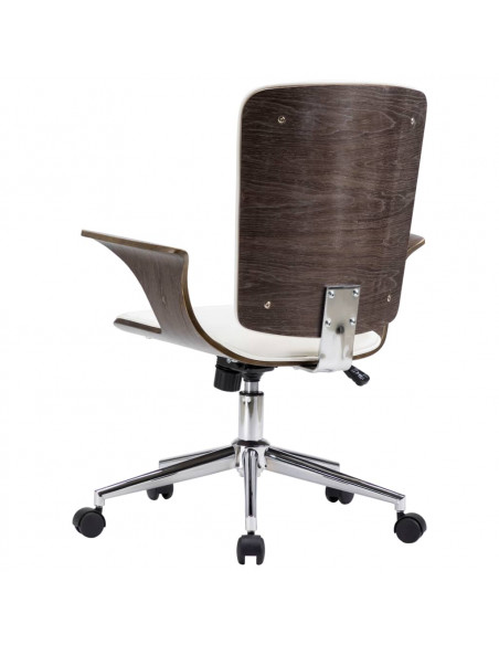 Sedia da Ufficio Girevole Bianca in Similpelle e Legno Curvato