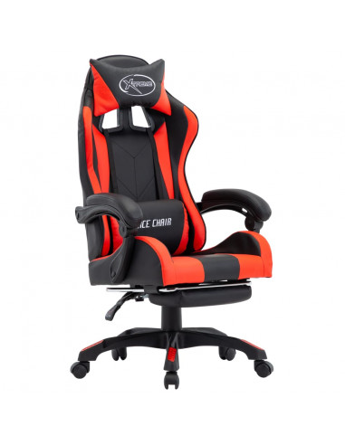 Sedia da Gaming con Poggiapiedi Rossa e Nera in Similpelle