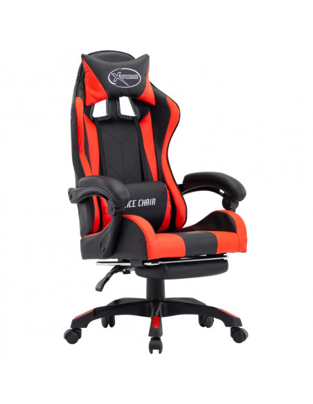 Sedia da Gaming con Poggiapiedi Rossa e Nera in Similpelle