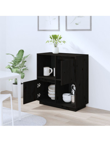 Credenza Nera 74x35x80 cm in Legno Massello di Pino