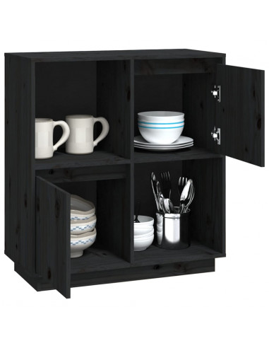 Credenza Nera 74x35x80 cm in Legno Massello di Pino