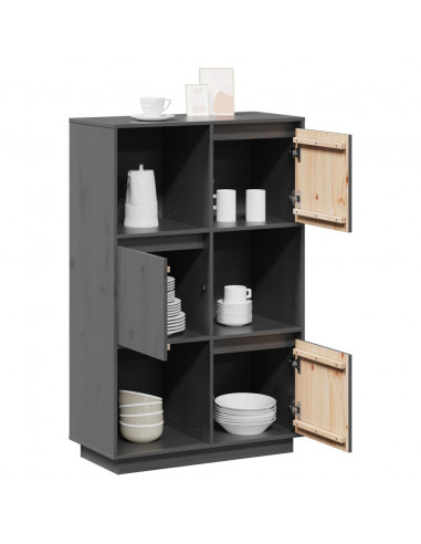 Credenza Grigia 74x35x117 cm in Legno Massello di Pino