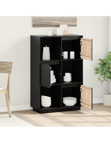 Credenza Nera 74x35x117 cm in Legno Massello di Pino