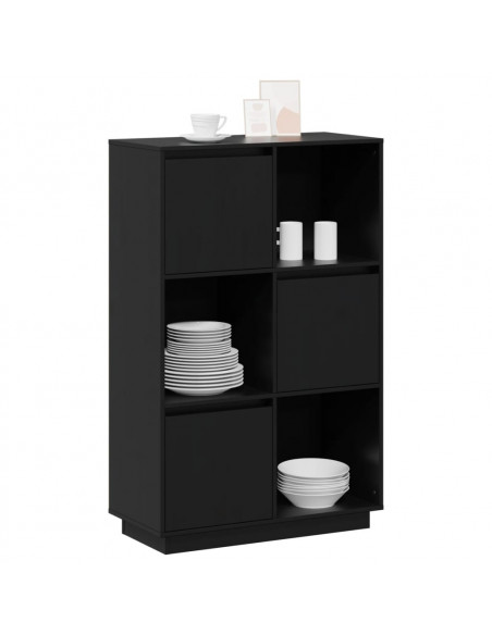 Credenza Nera 74x35x117 cm in Legno Massello di Pino