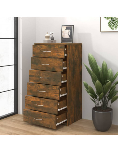 Credenza 6 Cassetti Rovere Fumo 50x34x96cm in Legno Multistrato