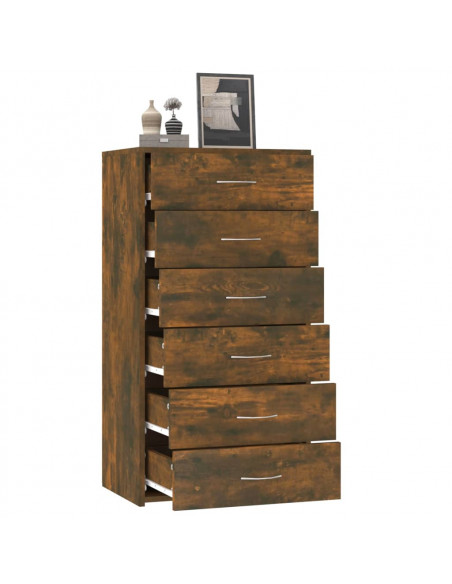 Credenza 6 Cassetti Rovere Fumo 50x34x96cm in Legno Multistrato