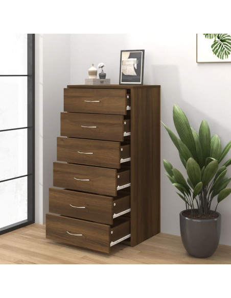 Credenza 6 Cassetti Rovere Marrone 50x34x96cm Legno Multistrato