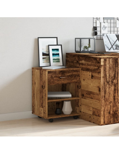 Mobiletto con Ruote Legno Antico 46x36x59 cm in Truciolato