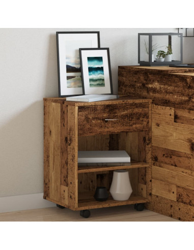 Mobiletto con Ruote Legno Antico 46x36x59 cm in Truciolato