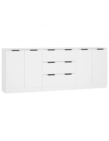 Credenze 3 pz Bianche in Legno Multistrato