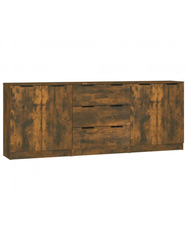 Credenze 3 pz Rovere Fumo in Legno Multistrato