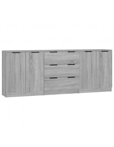 Credenze 3 pz Grigio Sonoma in Legno Multistrato