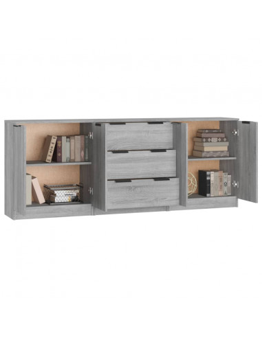 Credenze 3 pz Grigio Sonoma in Legno Multistrato