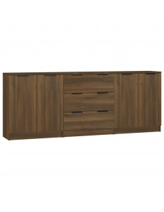 Credenze 3 pz Rovere Marrone in Legno Multistrato 2