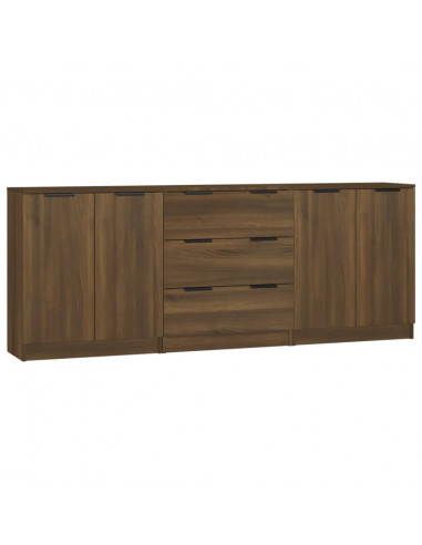 Credenze 3 pz Rovere Marrone in Legno Multistrato