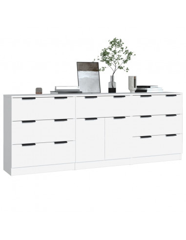 Credenze 3 pz Bianche in Legno Multistrato