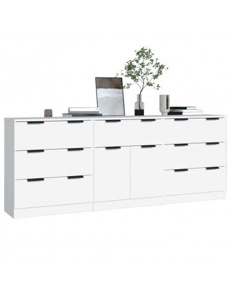 Credenze 3 pz Bianche in Legno Multistrato