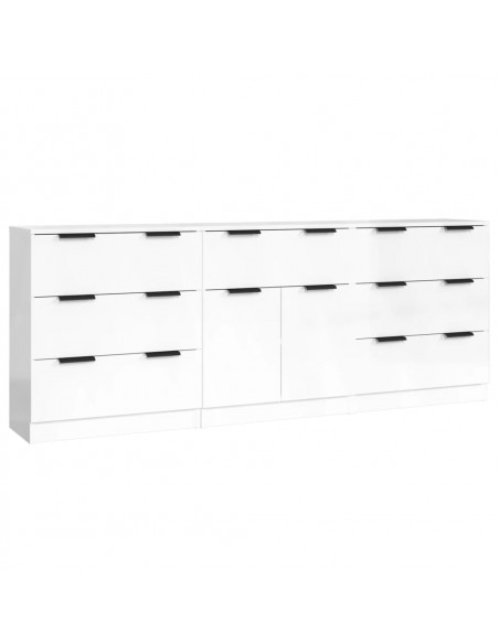 Credenze 3 pz Bianco Lucido in Legno Multistrato