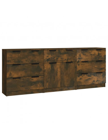 Credenze 3 pz Rovere Fumo in Legno Multistrato