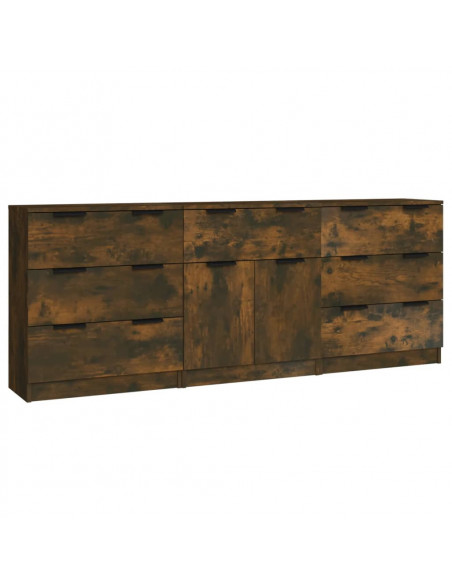 Credenze 3 pz Rovere Fumo in Legno Multistrato