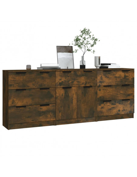 Credenze 3 pz Rovere Fumo in Legno Multistrato