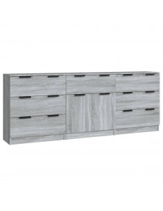 Credenze 3 pz Grigio Sonoma in Legno Multistrato 2