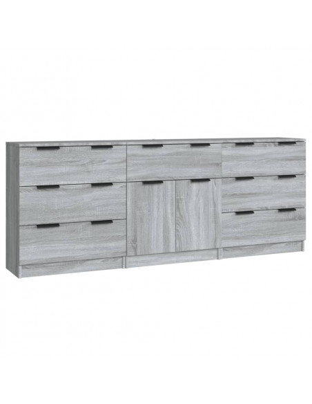 Credenze 3 pz Grigio Sonoma in Legno Multistrato